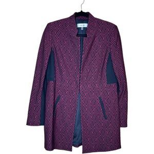 Jones Studio By Dressbarn Coat Womens Small Burgundy Red Black Open Front‎